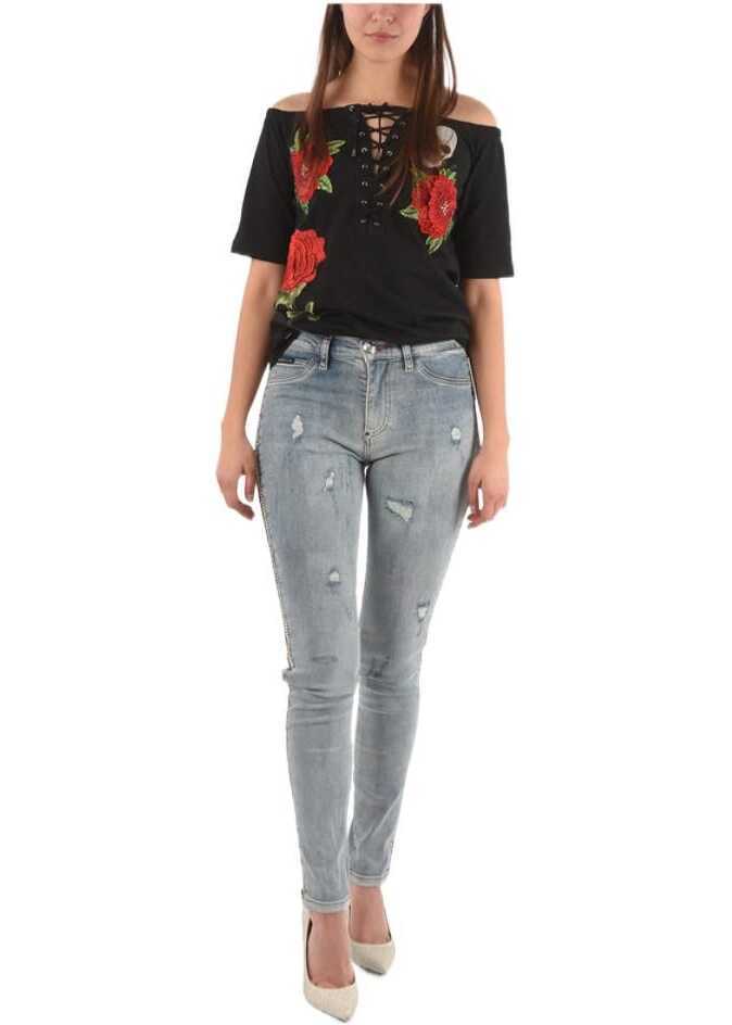 Blugi skinny Philipp Plein Vintage Effect By The Road High Waist Jegging Blue Femei (BM 8743602) 4