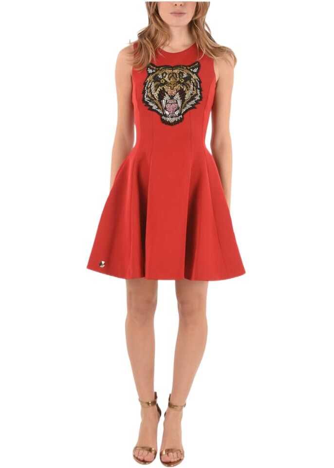 Philipp Plein Couture Sleeveless Above Knee Karel Bishop A-Line Dress Red image0