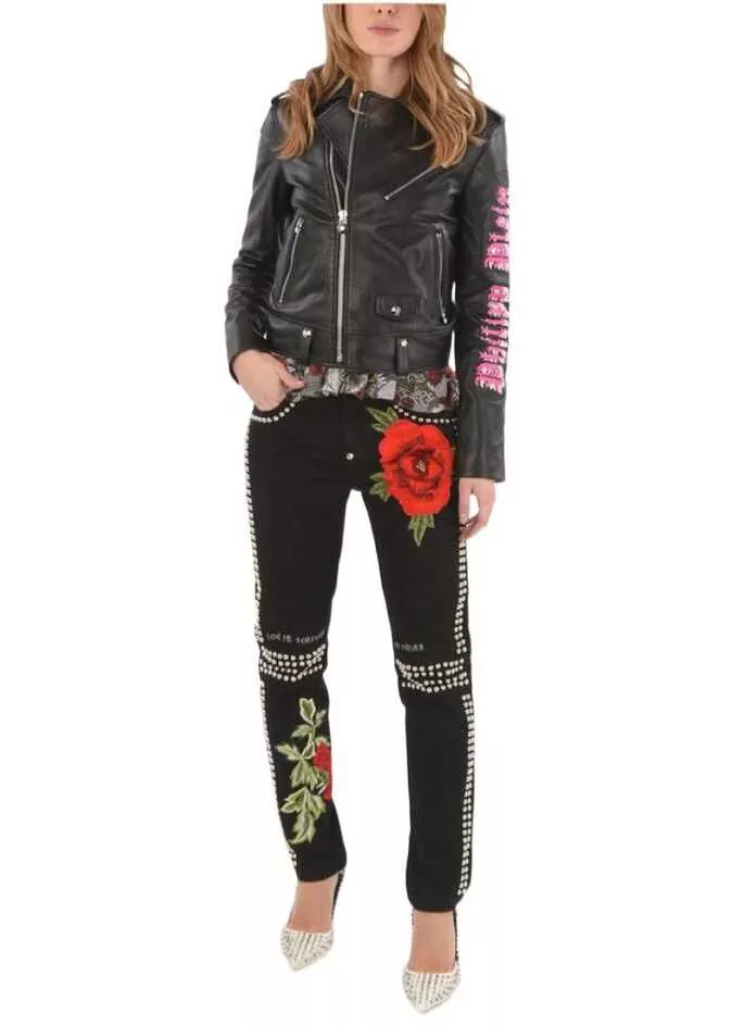 Geci de piele Philipp Plein Couture Leather Angel Biker Jacket Black Femei (BM 8743893) 4