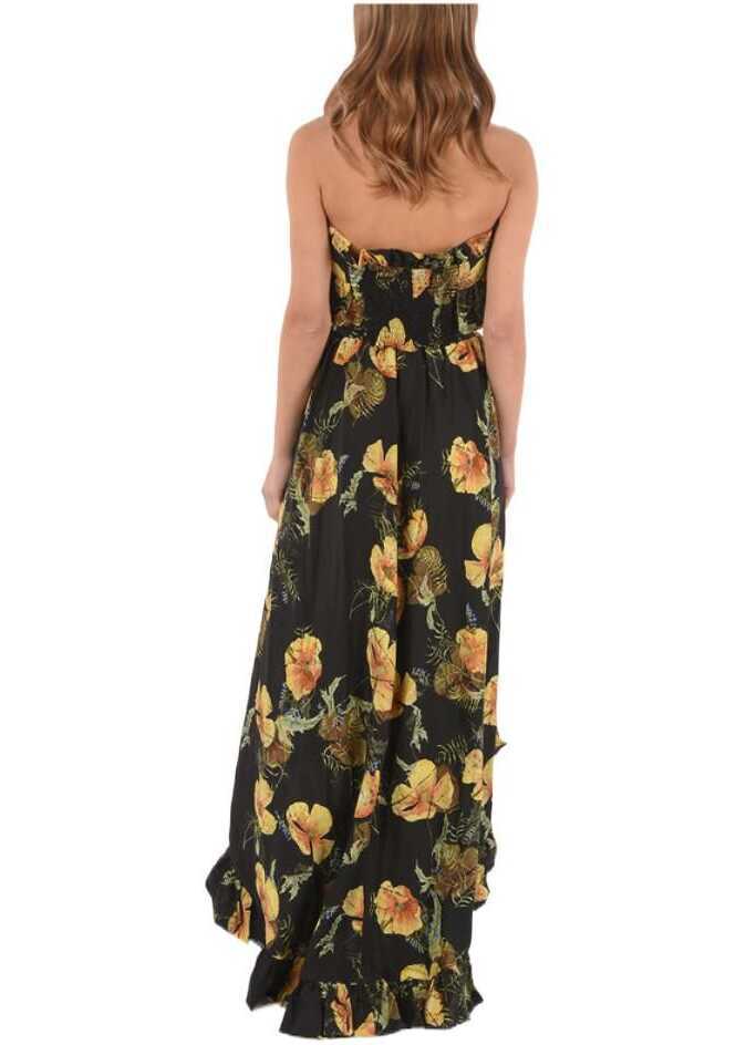 Rochii lungi Philipp Plein Couture Floral-Print Silk Appeal Strapless Maxi Asymmetrical Yellow Femei (BM 8745789) 2