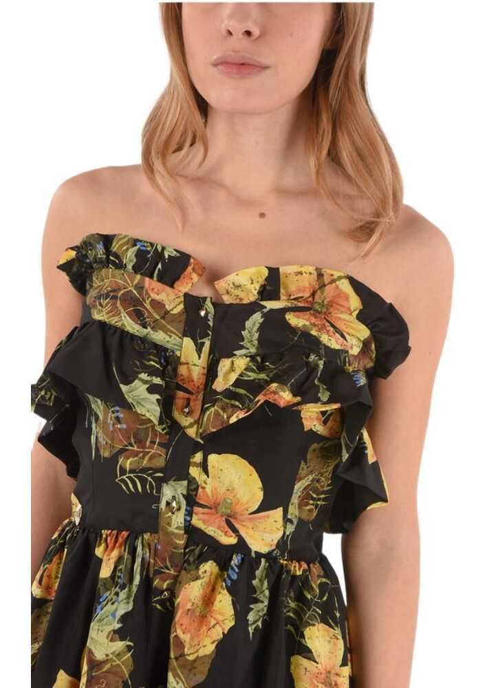 Rochii lungi Philipp Plein Couture Floral-Print Silk Appeal Strapless Maxi Asymmetrical Yellow Femei (BM 8745789) 3