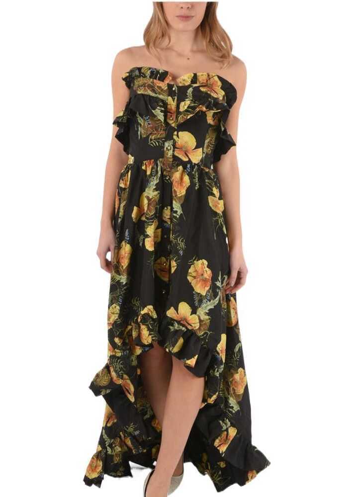 Rochii lungi Philipp Plein Couture Floral-Print Silk Appeal Strapless Maxi Asymmetrical Yellow Femei (BM 8745789) 4