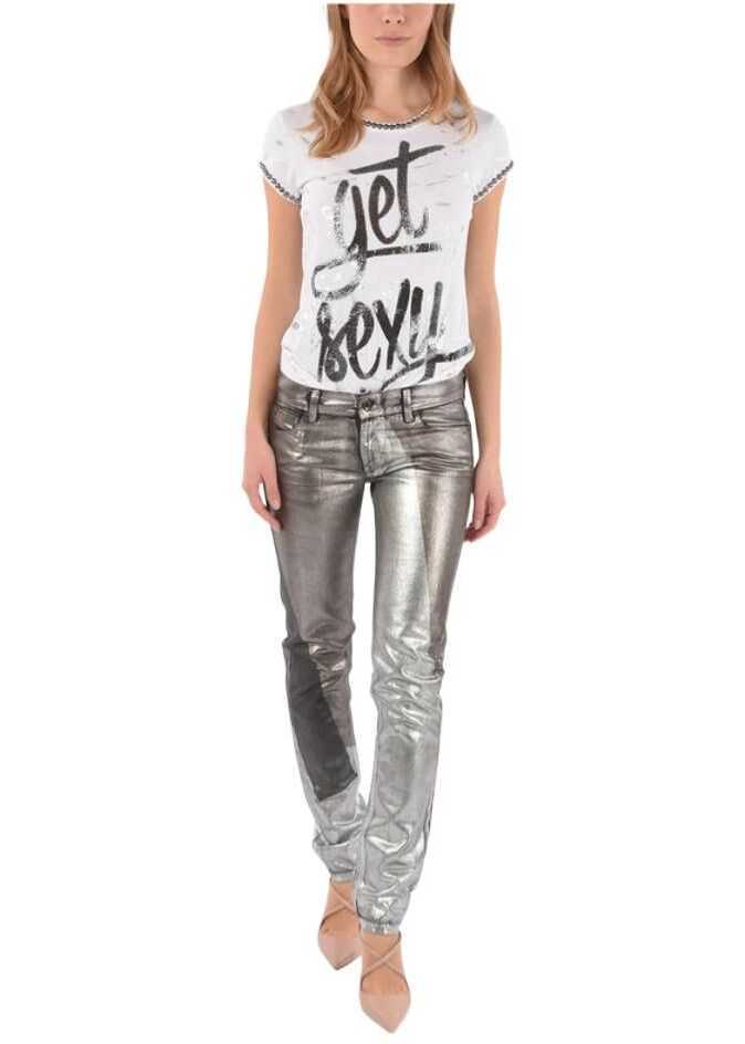 Blugi skinny Diesel Black Gold Metallic Effect Type-146 Jeans Silver Femei (BM 8746197) 4