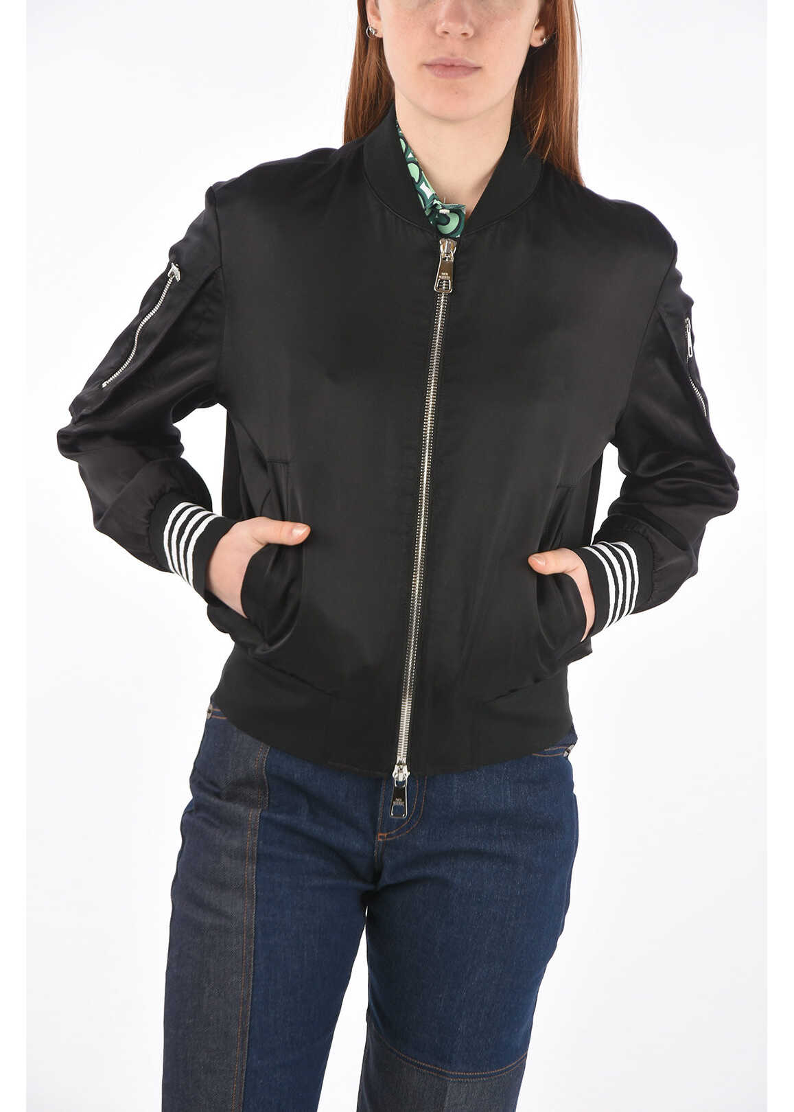 Neil Barrett Front Zipped Multipocket Satin Bomber Jacket Black