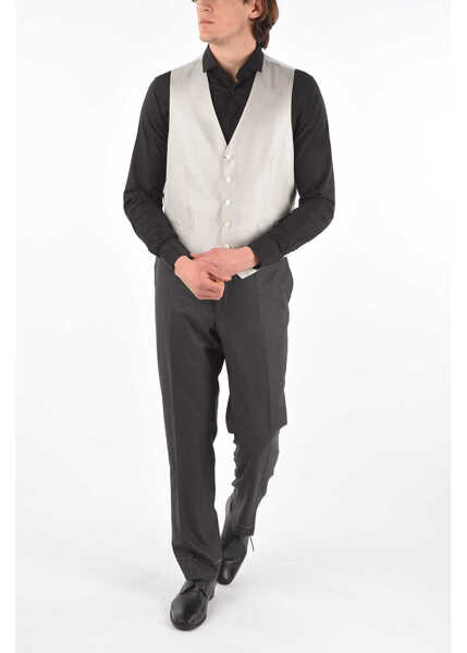 Veste costum CORNELIANI Silk Herringbone Cerimonia Academy Vest White Barbati (BM 8751096) 3