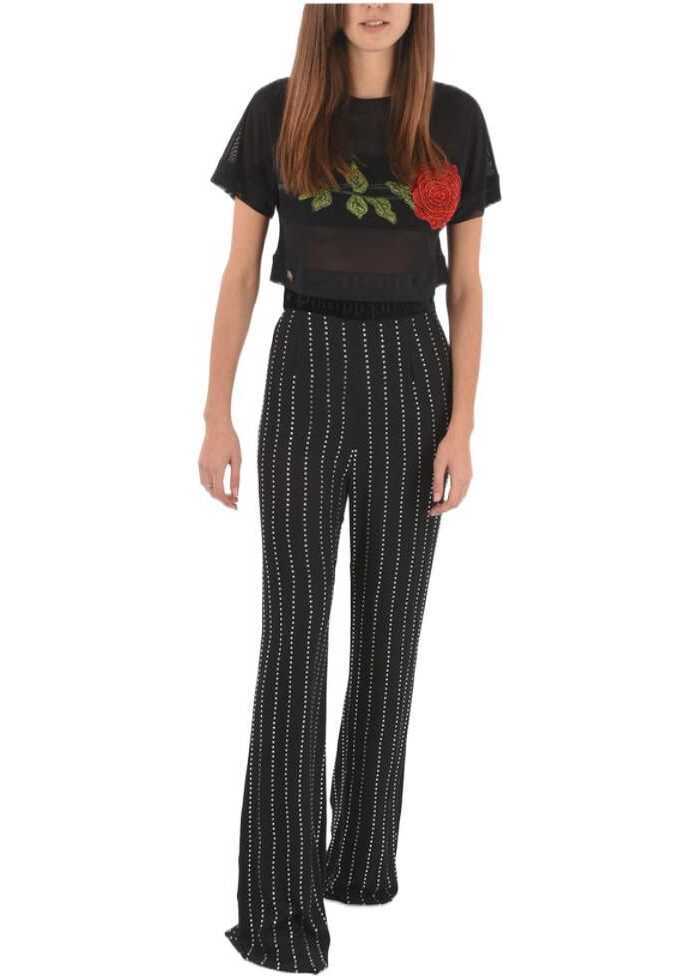 Pantaloni office Philipp Plein Couture Crystal All Over High Rise Waist Palazzo Pants Black Femei (BM 8751324) 4