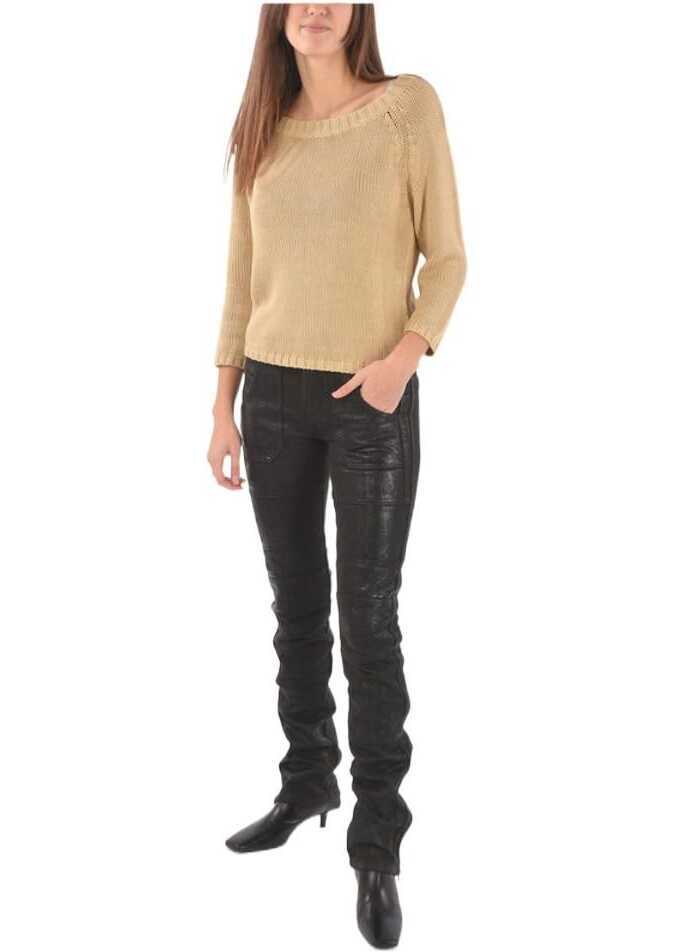 Pantaloni casual Diesel Black Gold Coated Wool Perkuno Biker Pants With Ankle Zip Black Femei (BM 8752725) 4