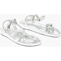 Sandale fara toc Snake Printed Leather Ankle-Strap Sandals Femei