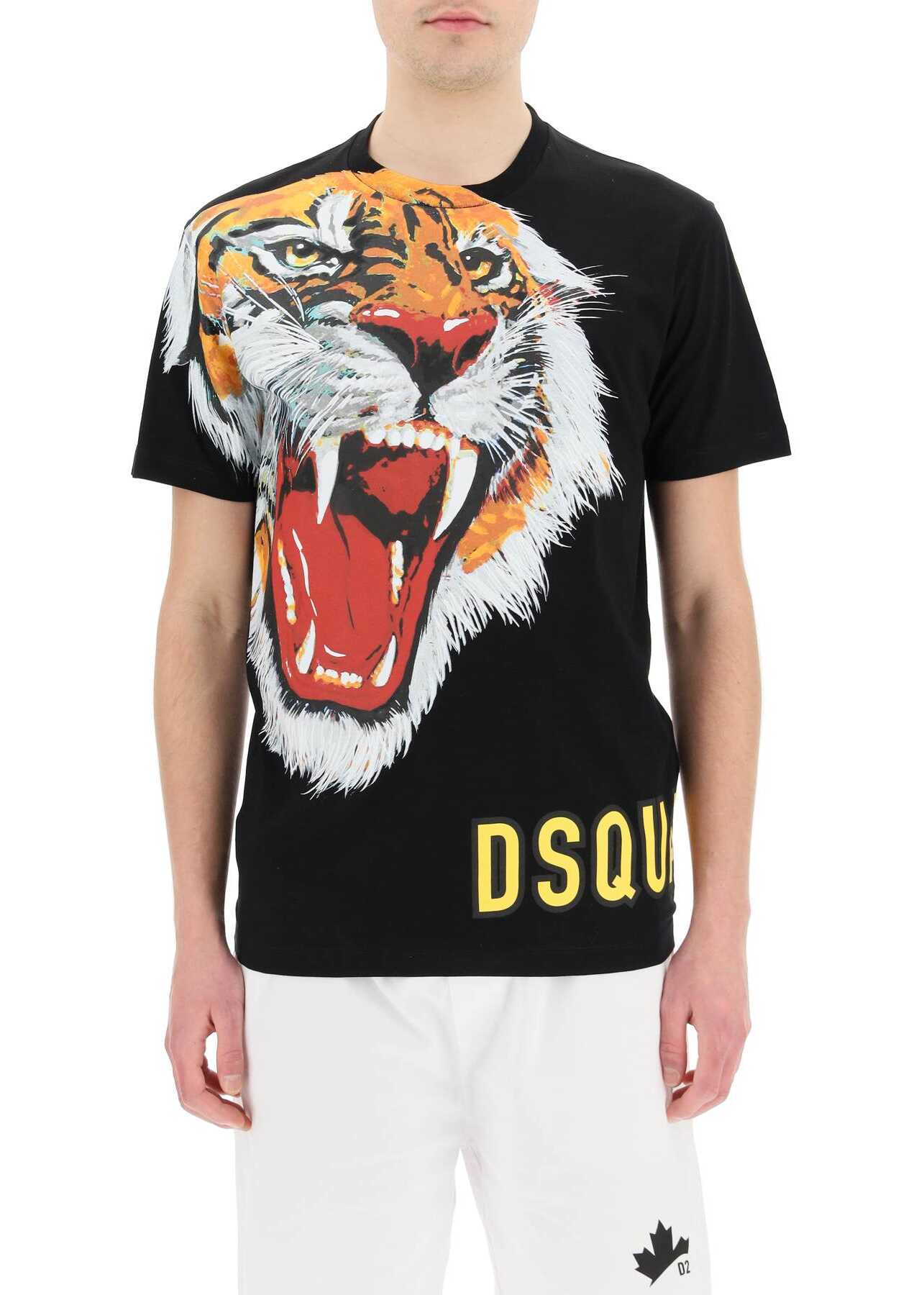 DSQUARED2 Maxi Tiger Print T-Shirt S74GD0967 S23009 BLACK