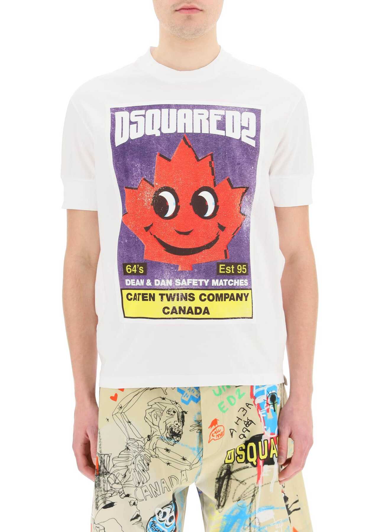 DSQUARED2 Smiling Leaf Print T-Shirt S74GD0989 S23009 WHITE