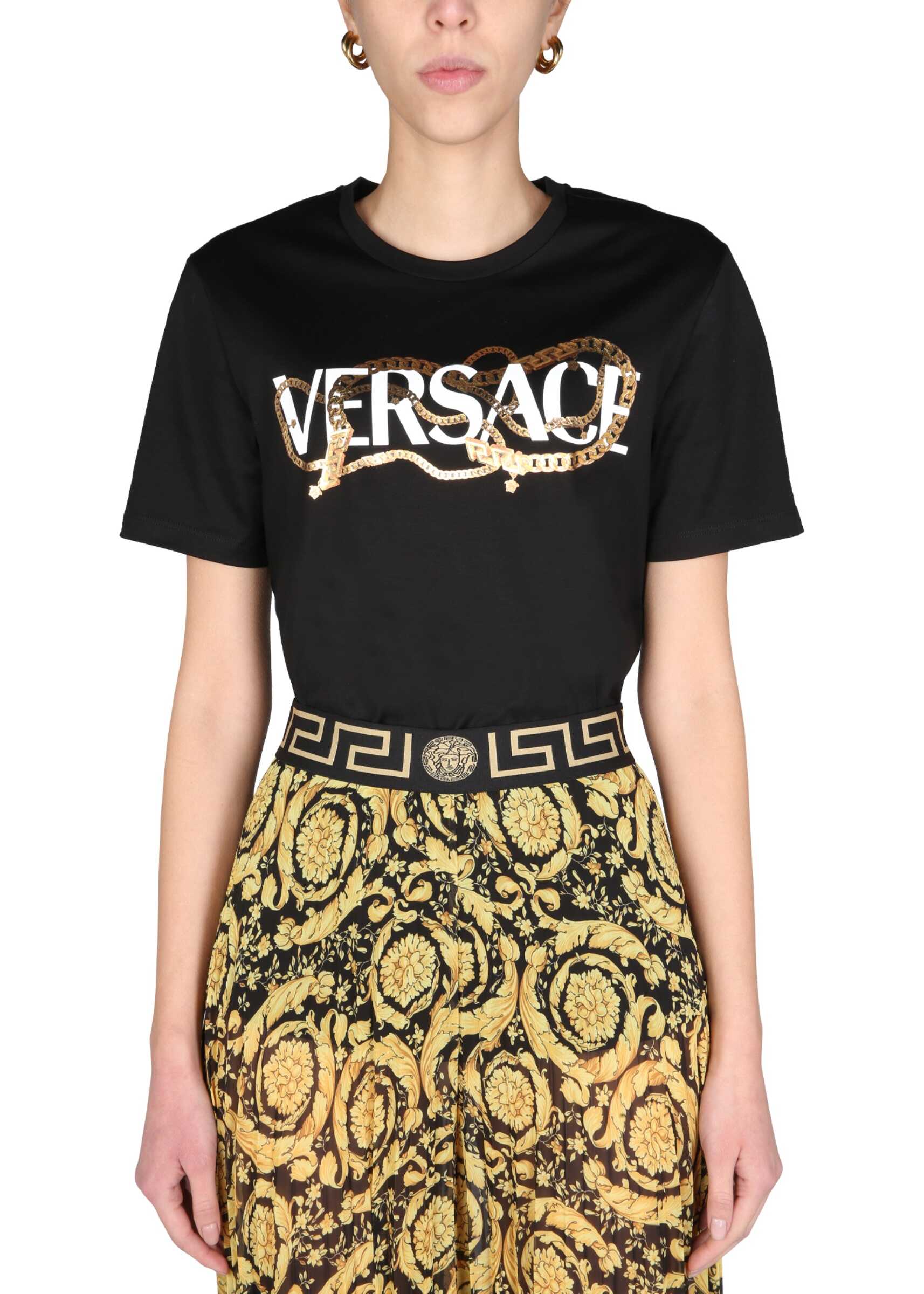 Versace T-Shirt With Chain Logo Print 1004153_1A029912B070 BLACK