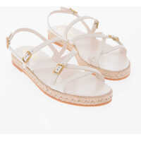 Sandale fara toc Raffia Sole Leather Sandals Femei