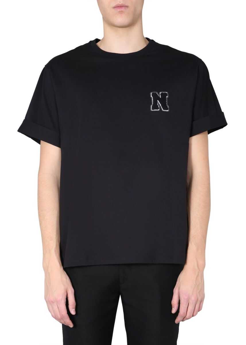 Neil Barrett Crew Neck Cotton T-Shirt With Terry Patch Black