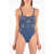 Karl Lagerfeld Printed One Piece Swimsuit With U-Shape Backline Blue