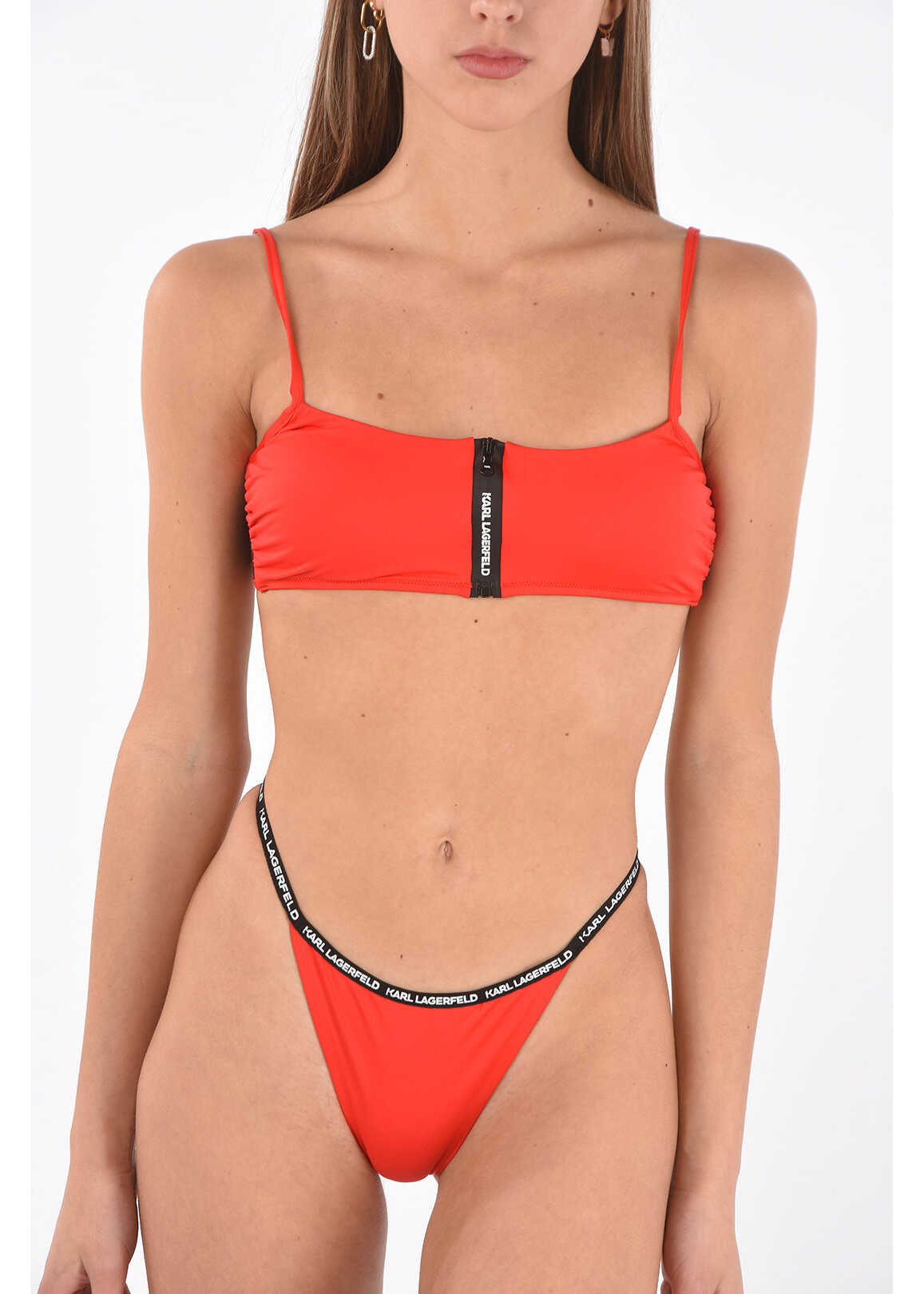 Karl Lagerfeld Frontal Zip Bandeau Bikini Top Red