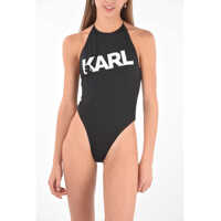 Costume de baie intregi Printed Logo Halterneck One Piece Swimsuit Femei