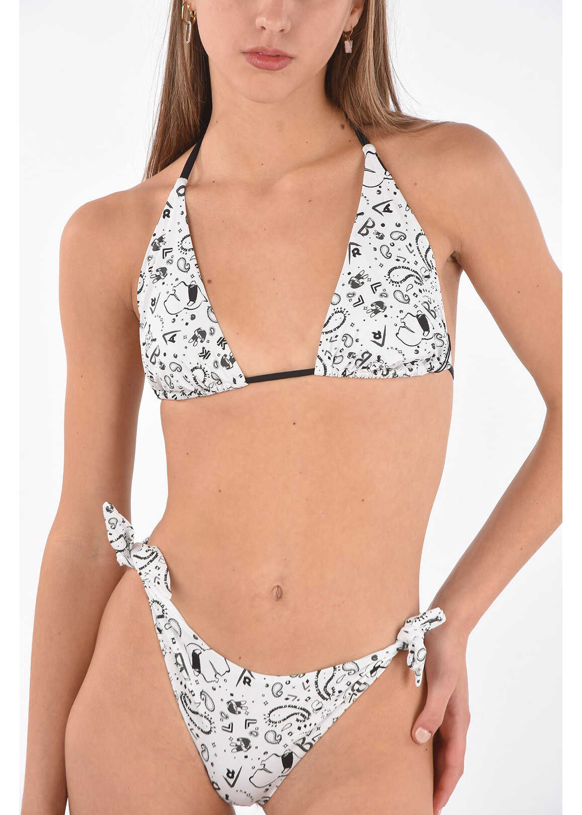 Karl Lagerfeld All Over Printed Triangle Bikini Top Black & White