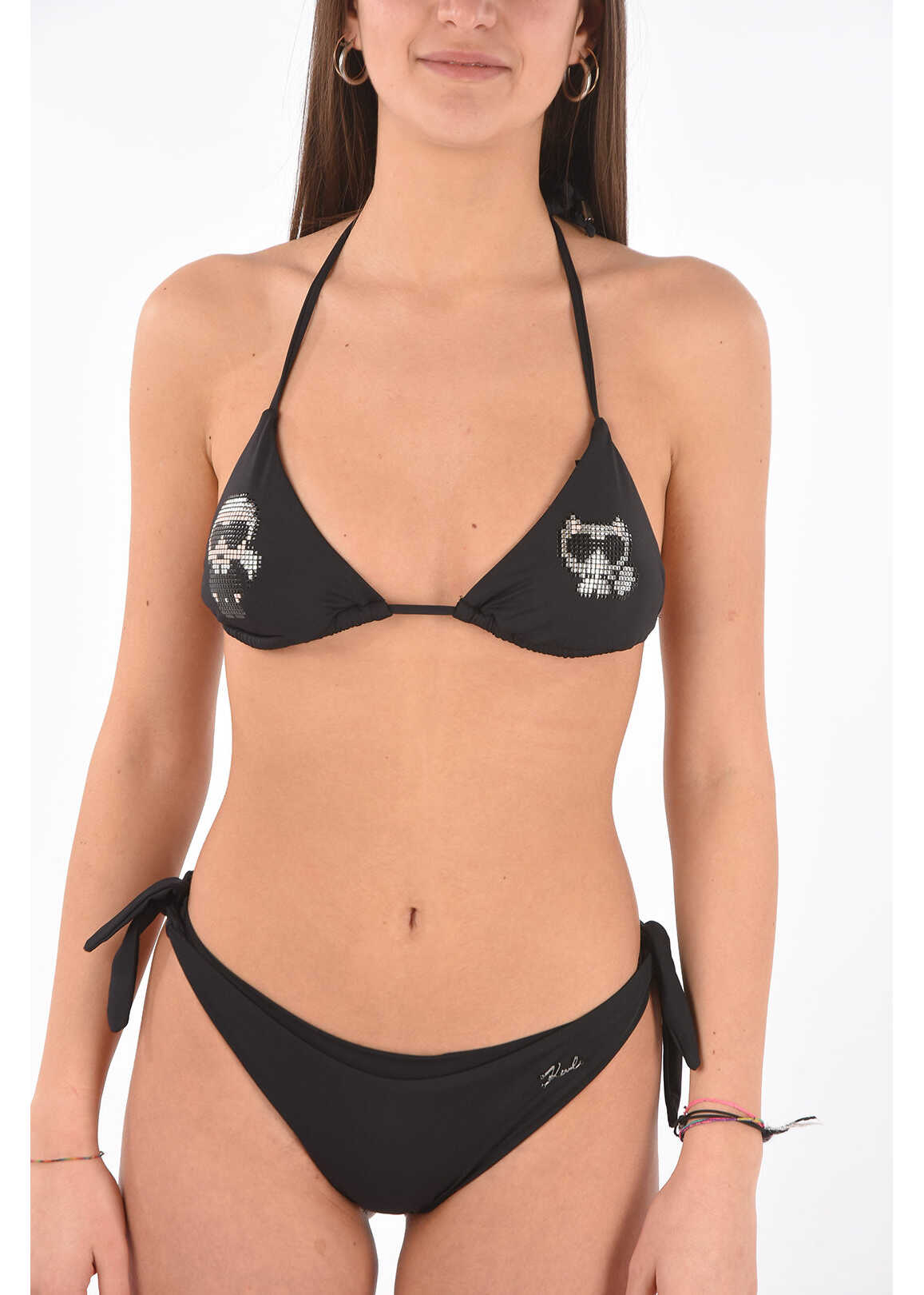 Karl Lagerfeld Karl&Choupette Studded Triangle Bikini Top Black