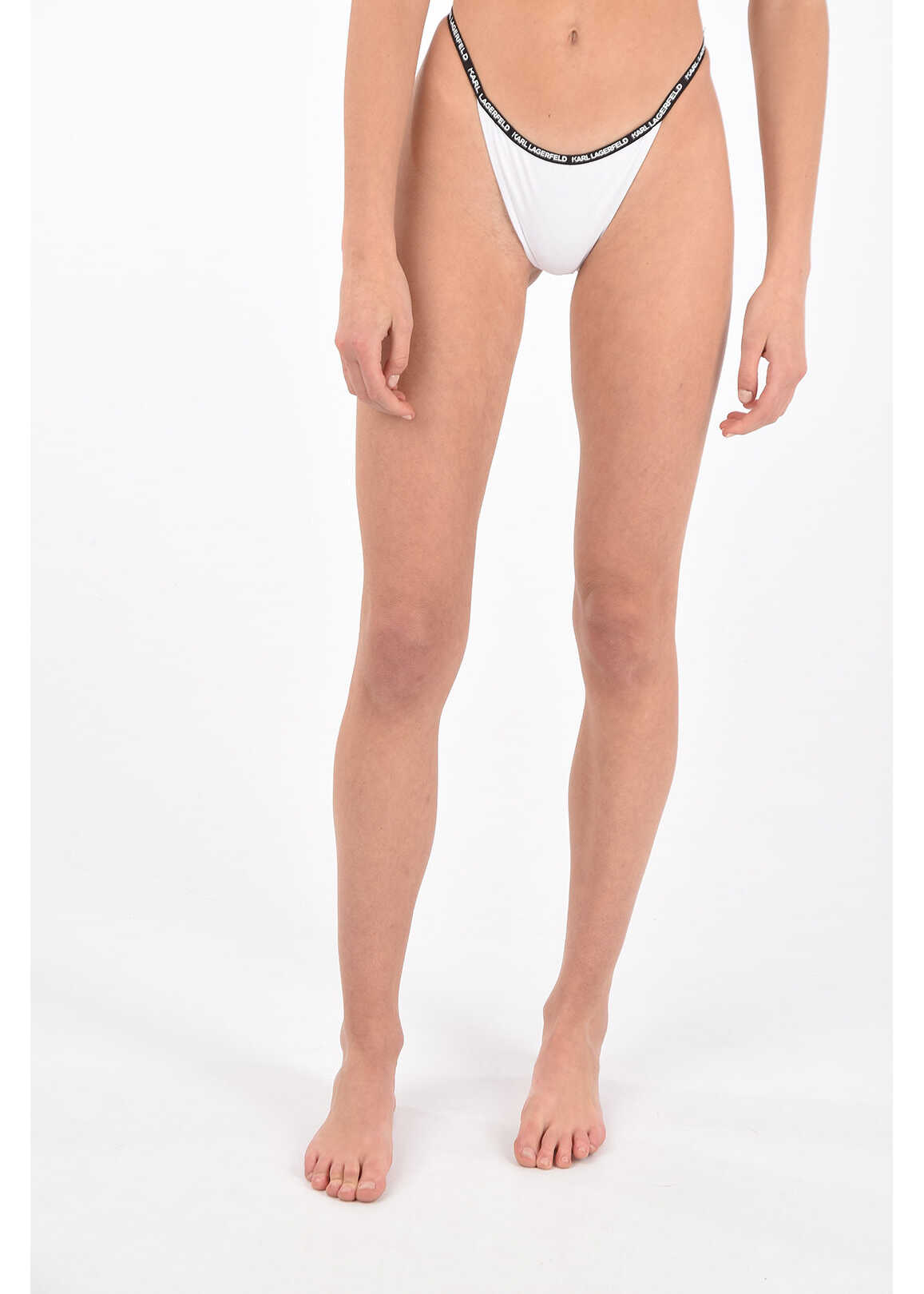 Karl Lagerfeld High Cut Bikini Bottom With Logo Band Black & White