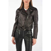 Geci de piele Multipocket Leather Biker Jacket With Studs Femei