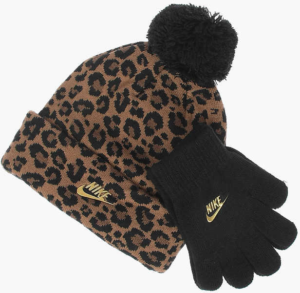 Nike Kids Gloves And Leopard Printed Hat Set* Brown