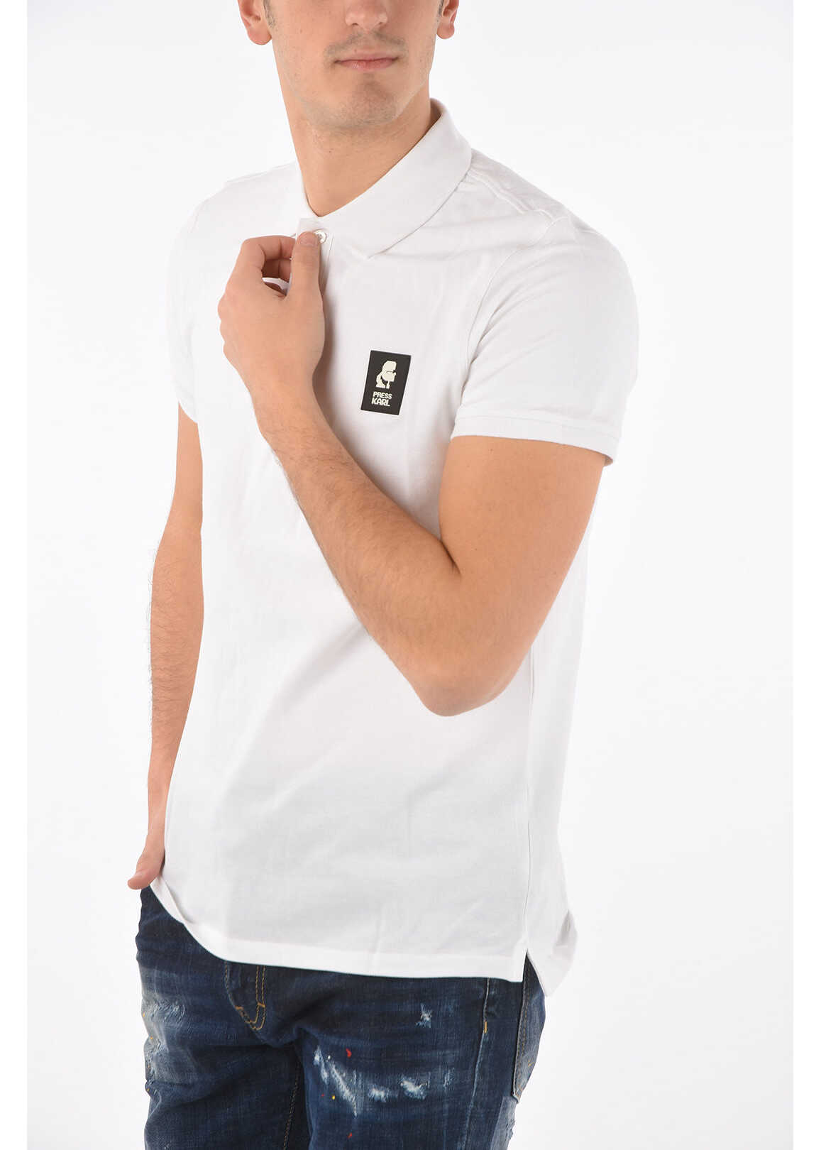 Karl Lagerfeld Stretch Cotton 2 Button Polo Shirt White
