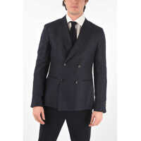 Sacouri elegante Zzegna Wool And Flax Side Vents Peak Lapel Double-Breasted B Barbati