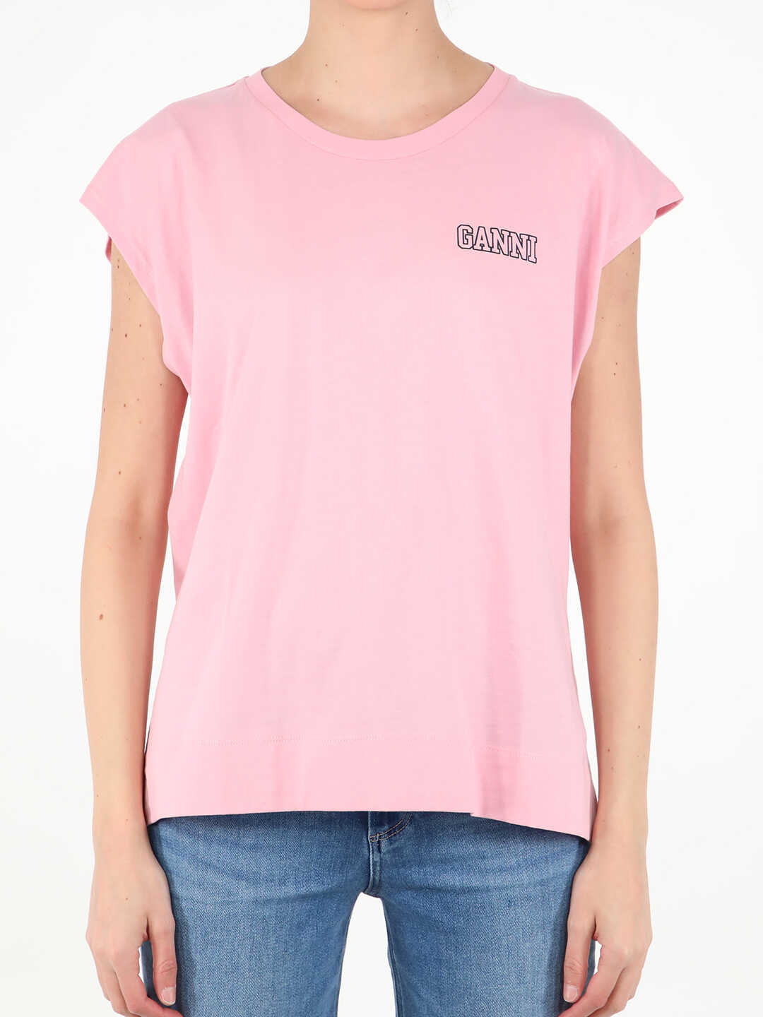 Ganni T-Shirt With Logo T3202 Pink