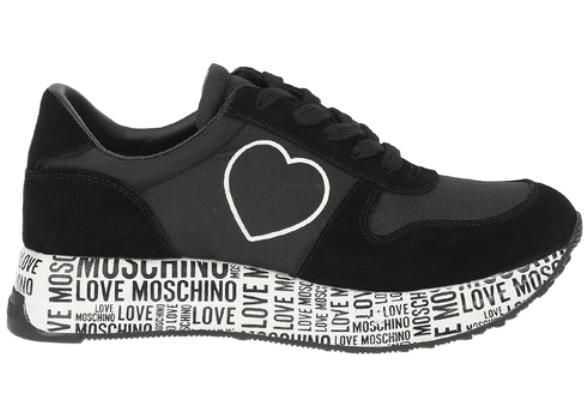 Sneakers Moschino Love Suede Leather And Fabric Sneakers With Logoed Sole Black Femei (BM 8774880) 3