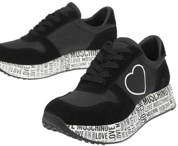 Moschino Love Suede Leather And Fabric Sneakers With Logoed Sole Black