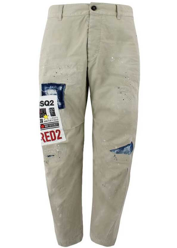 DSQUARED2 Skipper Fit Pants With Logo Patch Beige