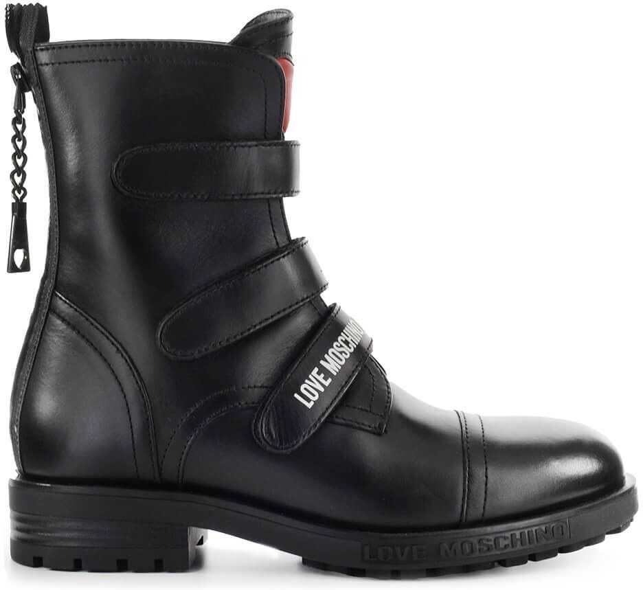 Moschino Love Leather Ankle Boots With Back Zip Black b-mall.ro