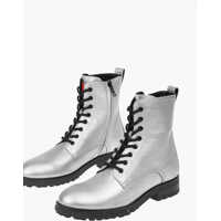 Botine Love Glistening Textured Leather Combat Boots Femei