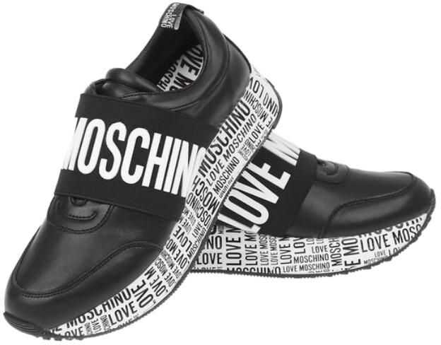 Moschino Love Leather Run40 Slip On Sneakers With All Over Logo Sole White b-mall.ro