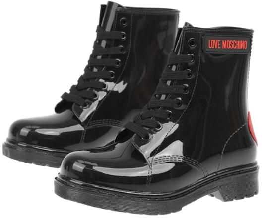 Moschino Love Faux Leather Lace-Up Ankle Boots Black b-mall.ro