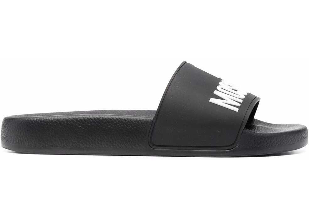 Moschino Love Rubber Slides With Logo Black b-mall.ro