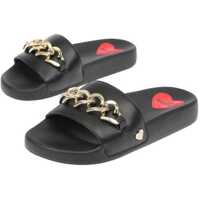 Papuci Love Faux Leather Slides With Golden Details Femei