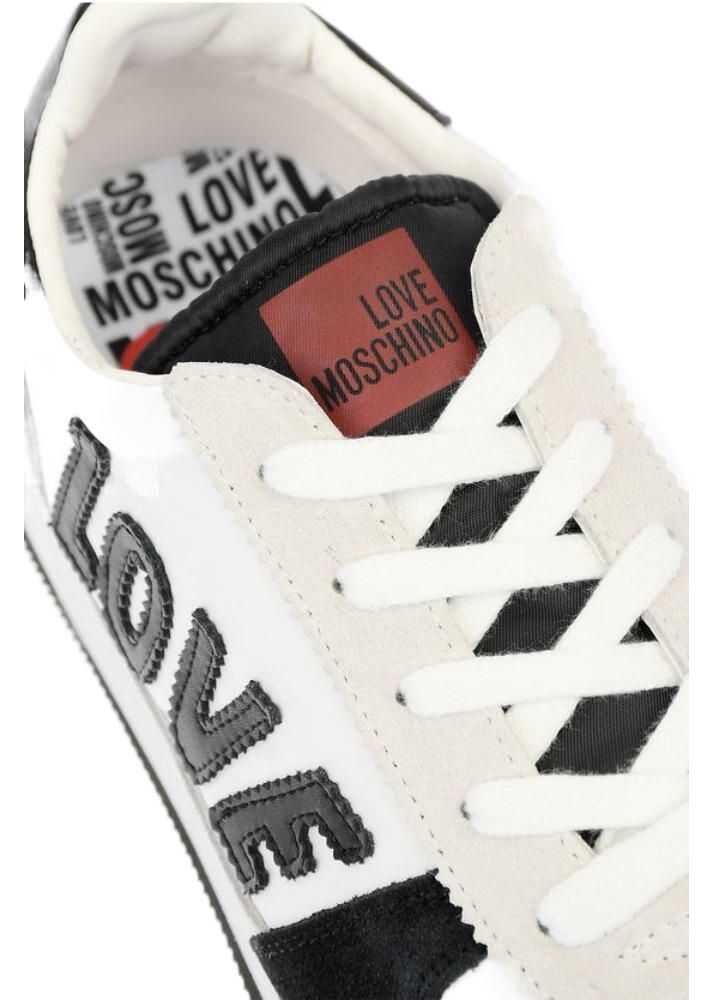 Sneakers Moschino Love Suede Leather And Fabric Sneakers Black & White Femei (BM 8777427) 4