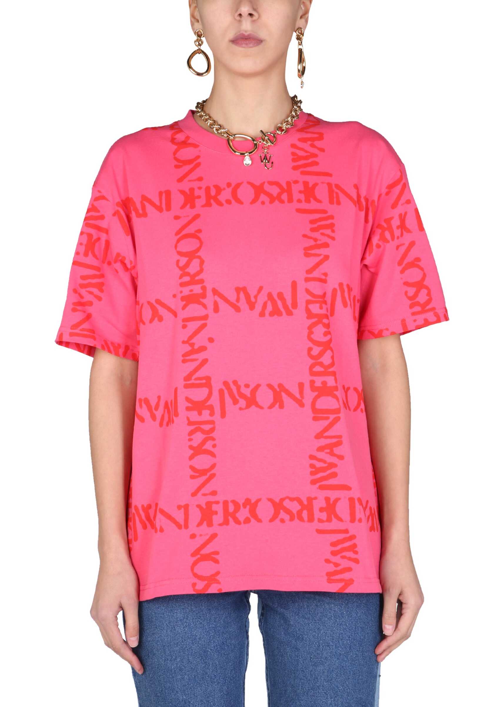 JW Anderson T-Shirt With All Over Logo Print JT0062_PG0079355 FUCHSIA