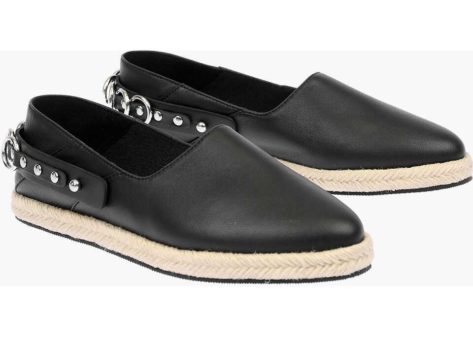 Diesel Leather S-Lima Espadrillas With Chain Details And Rafia Sole Black b-mall.ro