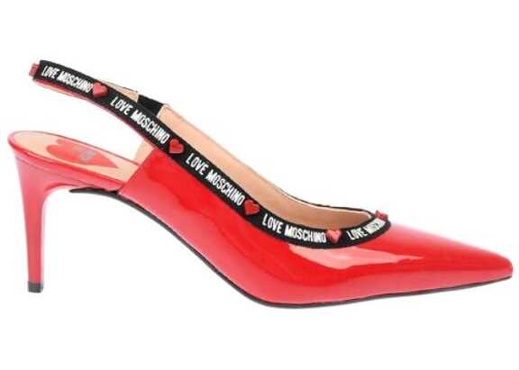 Moschino Love Patent Leather Slingback Pumps With Logo Print 7Cm Black b-mall.ro