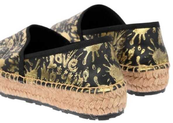 Espadrile Moschino Love Leather Splash Platform Espadrilles With Logo 4 Cm Black Femei (BM 8783316) 2