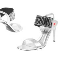 Sandale cu toc Love Laminated Leather Stiletto Heel Sandals With Rhinestone Femei