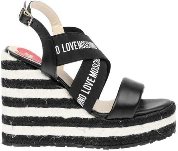 Sandale cu platforma Moschino Love Leather Wedge Sandals With Logo 12Cm Black & White Femei (BM 8783328) 3