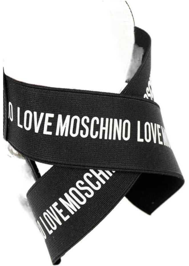 Sandale cu platforma Moschino Love Leather Wedge Sandals With Logo 12Cm Black & White Femei (BM 8783328) 4