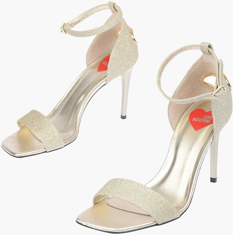 Moschino Love Glittery Stiletto Sandals With Heart Detail 9,5 Cm Gold