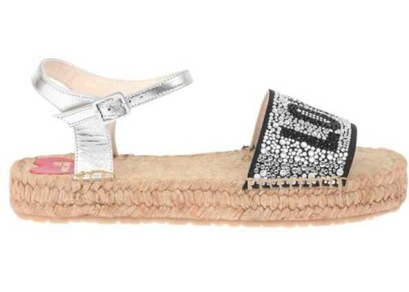 Sandale fara toc Moschino Love Laminated Leather Ankle Strap Sandals With Rhinestoned Silver Femei (BM 8783565) 3