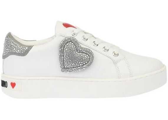 Poze Moschino Love Low Top Leather Sneakers With Rhinestoned Details White