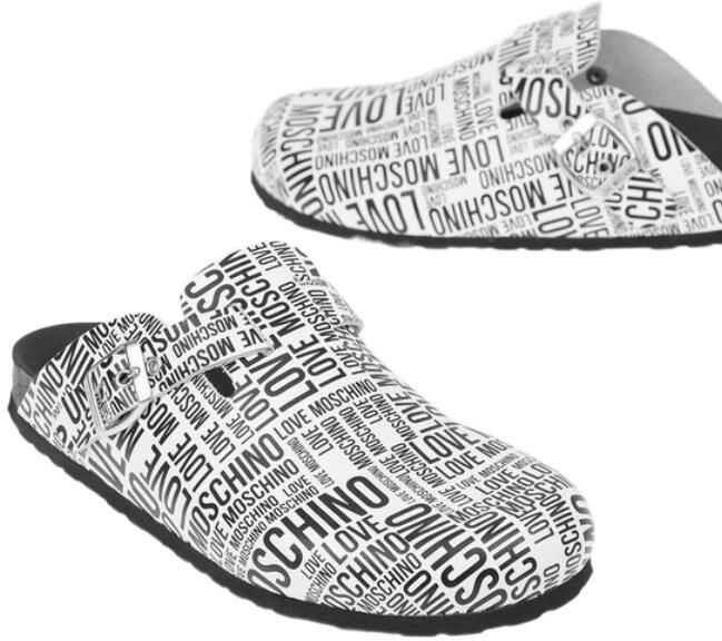 Poze Moschino Love Logo Printed Slippers With Belt Black & White