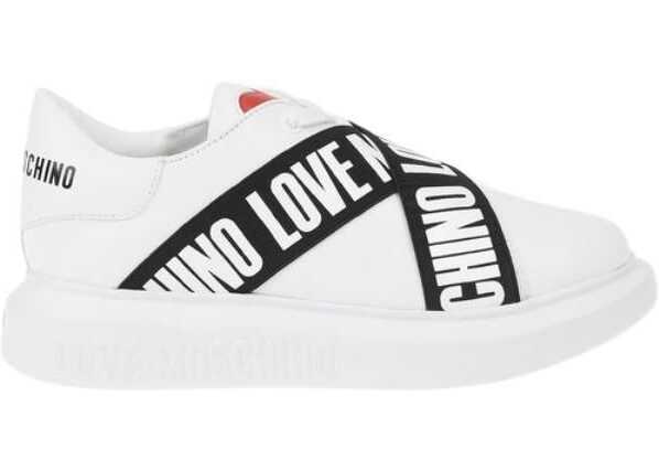 Moschino Love Leather Sneakers Gomma40 With Logoed Bands Black & White
